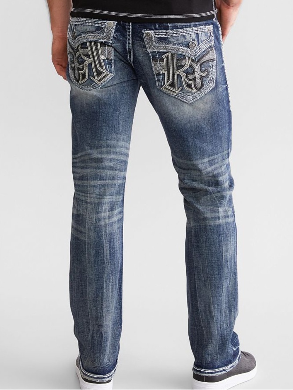 Rock Revival Toby Straight Distressed Snake Skin Printed Blue Jeans 32W/32L - Picture 2 of 13